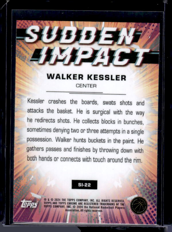 2023-24 Topps Chrome #SI-22 Walker Kessler Sudden Impact Refractor Pink