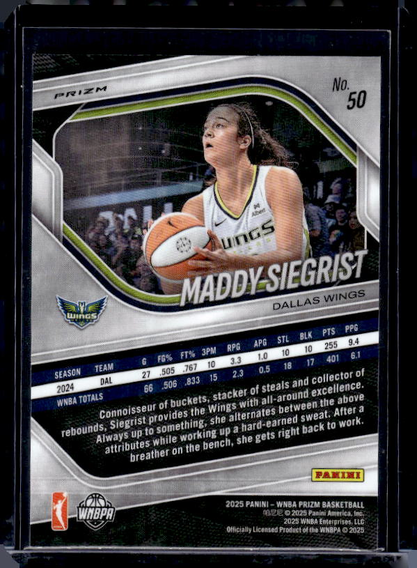 2025 Panini Prizm WNBA #50 Maddy Siegrist Ice Prizms