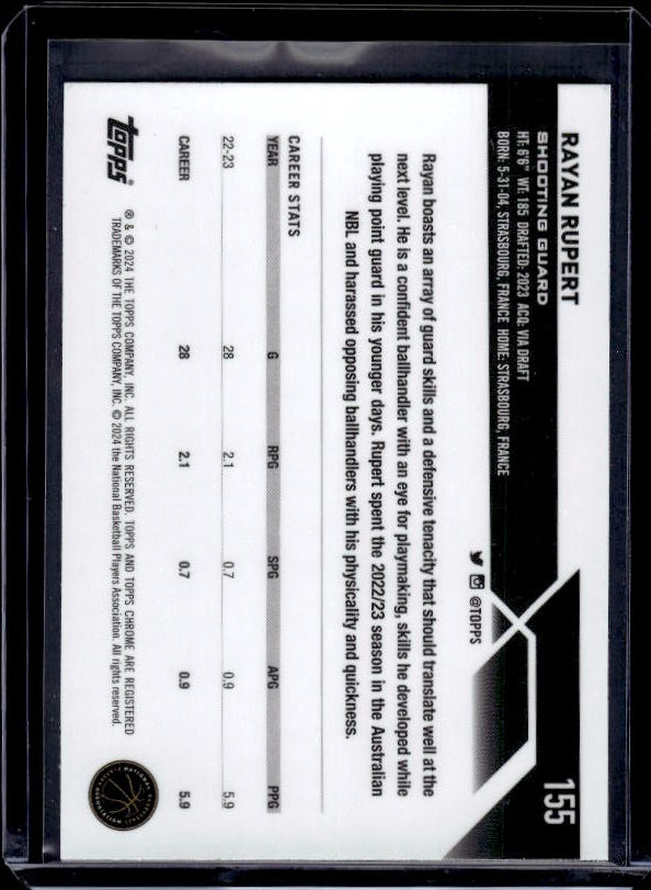 2023-24 Topps Chrome #155 Rayan Rupert Magenta Refractors
