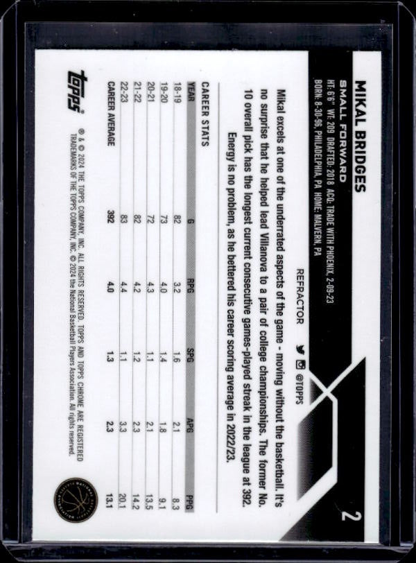 2023-24 Topps Chrome #2 Mikal Bridges Refractors