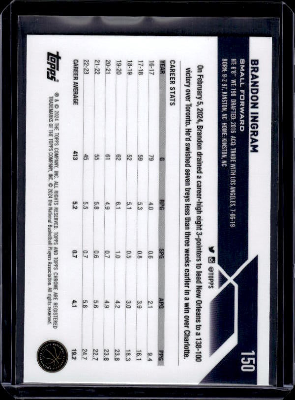 2023-24 Topps Chrome #150 Brandon Ingram Green Logo Refractors