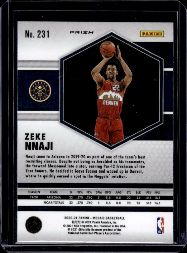 2020-21 Panini Mosaic #231 Zeke Nnaji Mosaic Green