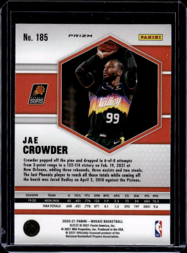 2020-21 Panini Mosaic #185 Jae Crowder Mosaic Green