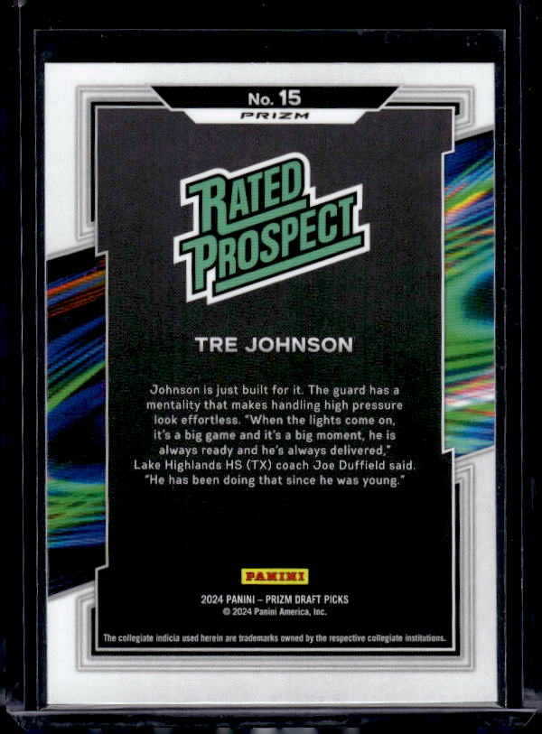2024 Panini Prizm Draft Picks #15 Tre Johnson Rated Prospect Prizms Purple Wave
