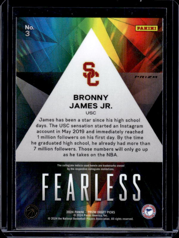 2024 Panini Prizm Draft Picks #3 Bronny James Jr. Fearless Prizms Silver
