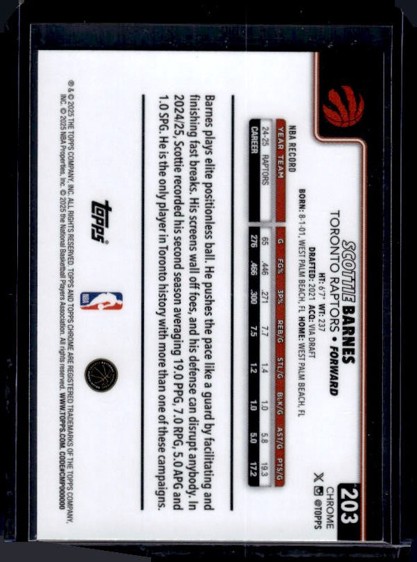 2025-26 Topps Chrome #203 Scottie Barnes RayWave Refractor