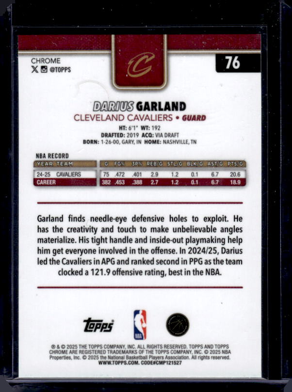 2025-26 Topps Chrome #76 Darius Garland Prism Refractor