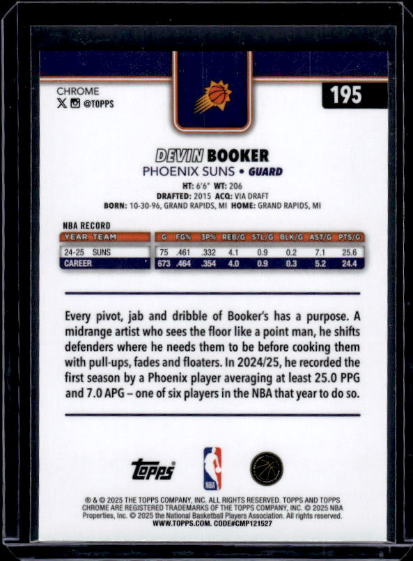2025-26 Topps Chrome #195 Devin Booker Red White and Blue Refractor