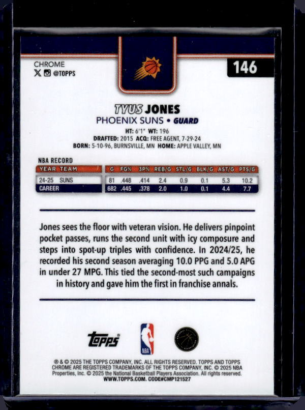 2025-26 Topps Chrome #146 Tyus Jones Pulsar Refractor