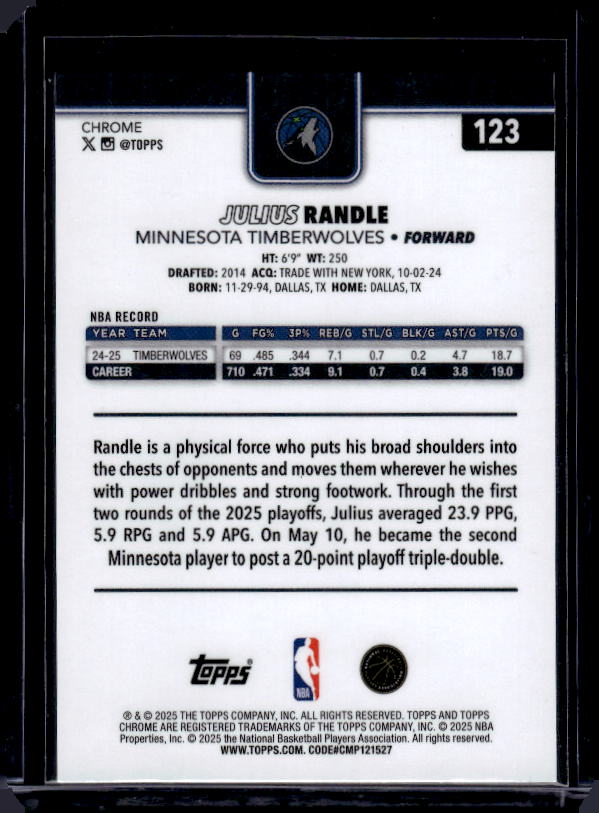 2025-26 Topps Chrome #123 Julius Randle Pulsar Refractor