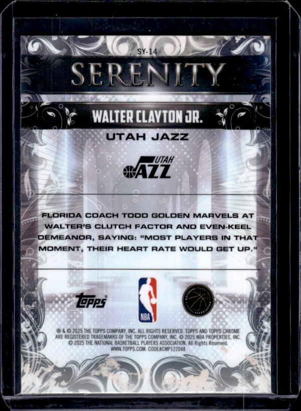 2025-26 Topps Chrome #SY-14 Walter Clayton Jr. Serenity