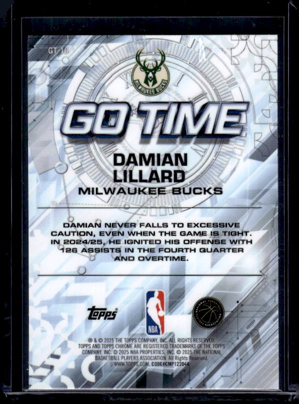 2025-26 Topps Chrome #GT-10 Damian Lillard Go Time