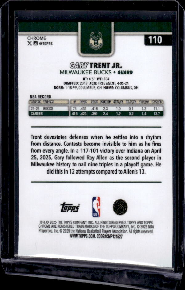 2025-26 Topps Chrome #110 Gary Trent Jr. Red White and Blue Refractor
