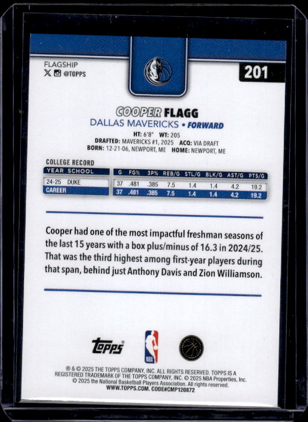 2025-26 Topps #201 Cooper Flagg