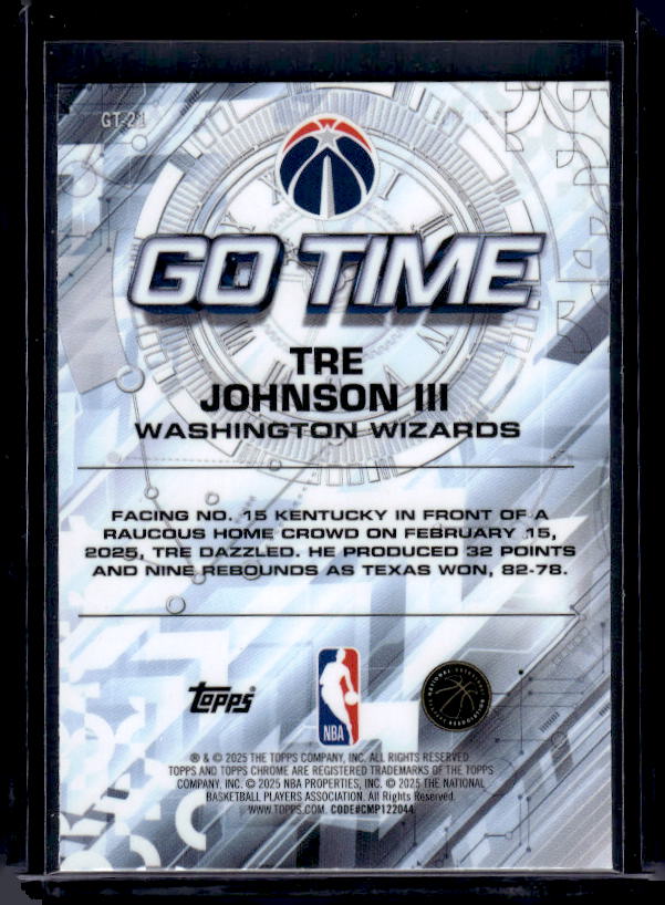 2025-26 Topps Chrome #GT-21 Tre Johnson III Go Time