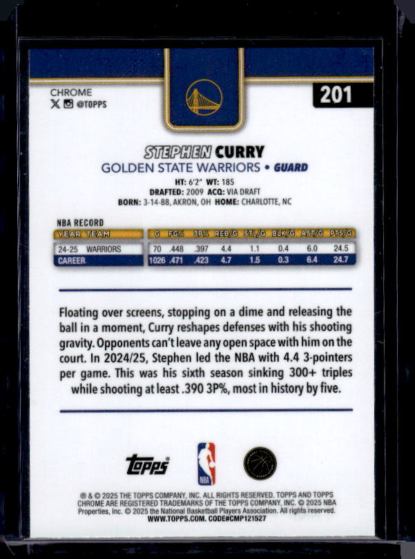 2025-26 Topps Chrome #201 Stephen Curry