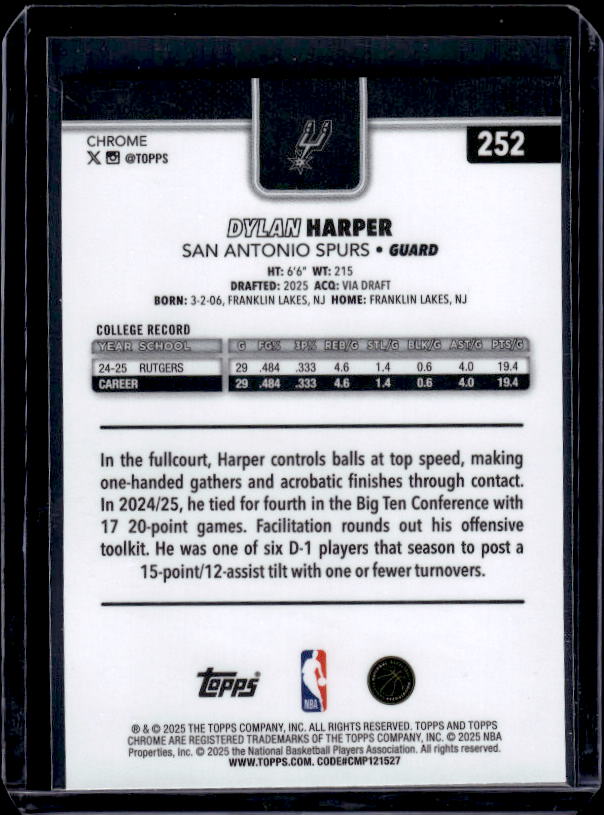 2025-26 Topps Chrome #252 Dylan Harper