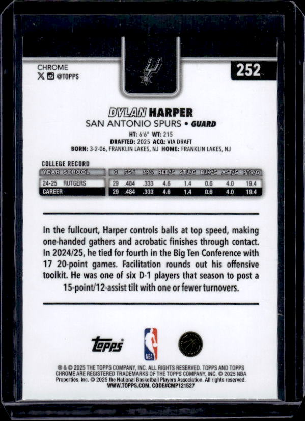 2025-26 Topps Chrome #252 Dylan Harper
