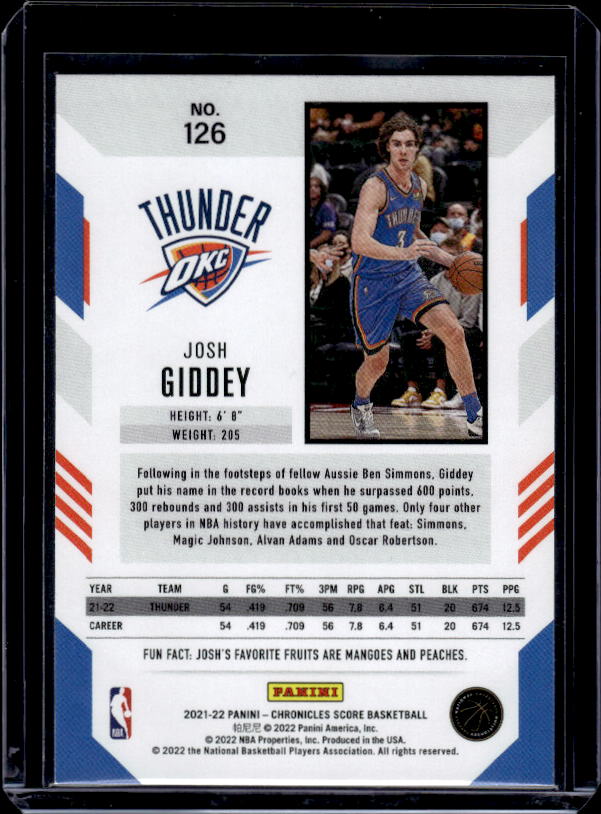 2021-22 Panini Chronicles #126 Josh Giddey