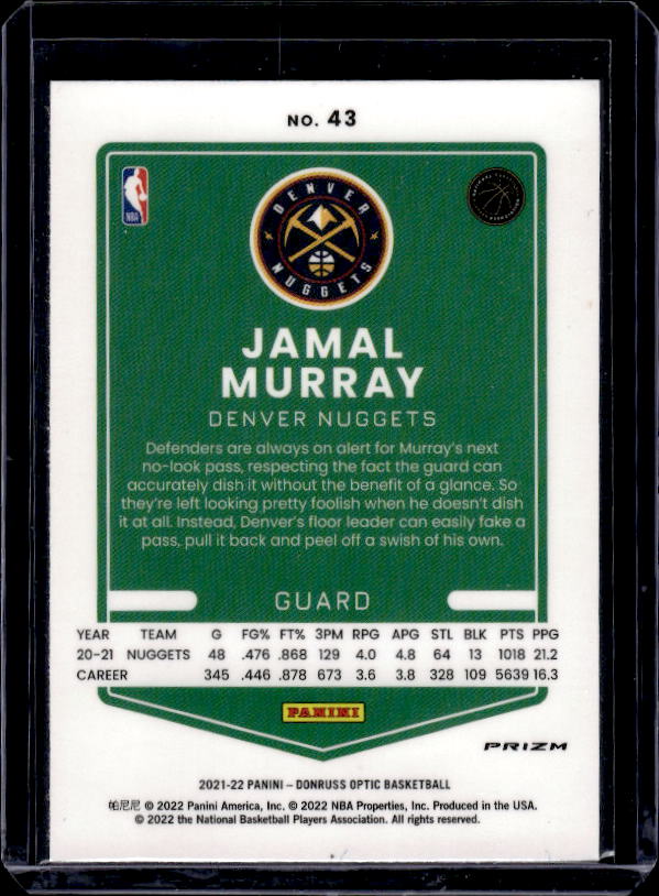 2021-22 Donruss Optic #43 Jamal Murray Blue Velocity