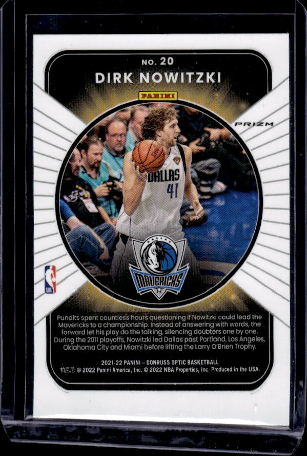 2021-22 Donruss Optic #20 Dirk Nowitzki Winner Stays Purple