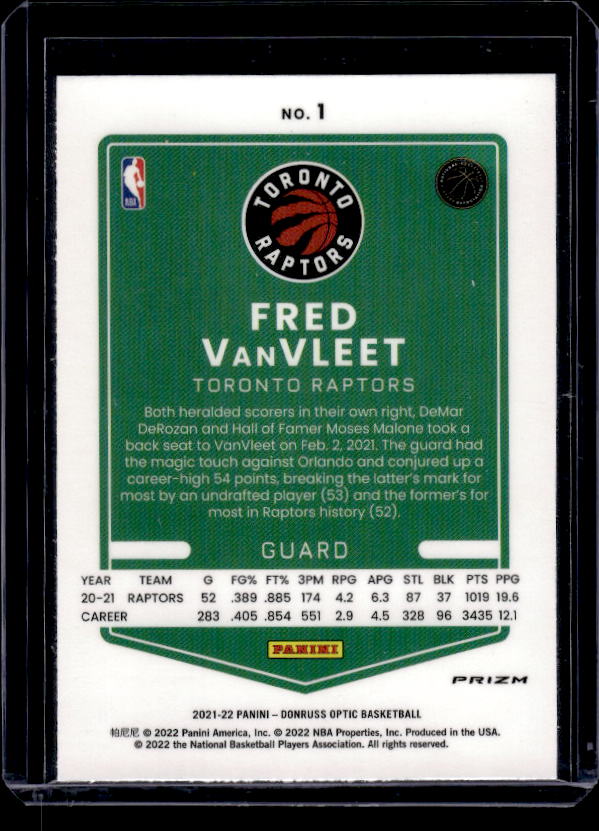 2021-22 Donruss Optic #1 Fred VanVleet Blue Velocity
