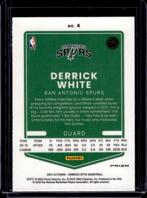 2021-22 Donruss Optic #4 Derrick White Purple