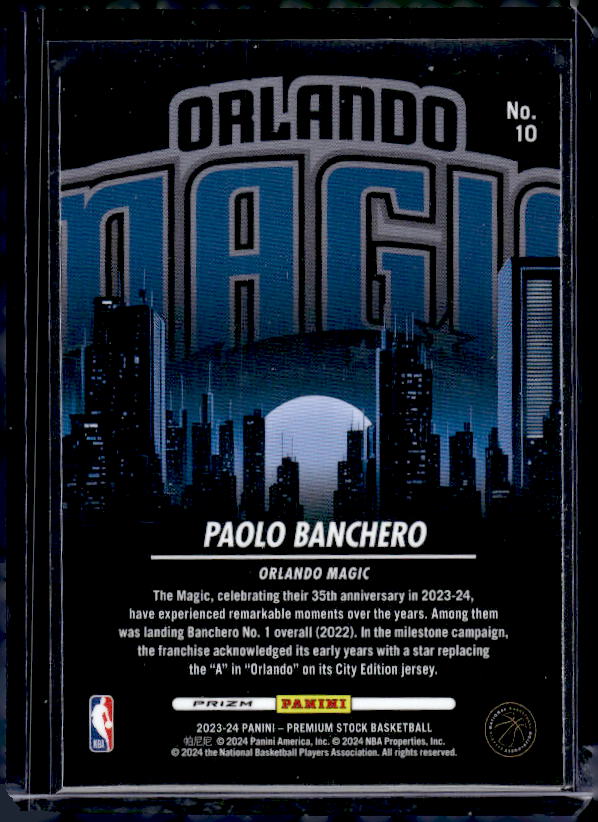 2023-24 Hoops Premium Stock #10 Paolo Banchero City Edition Silver Prizm