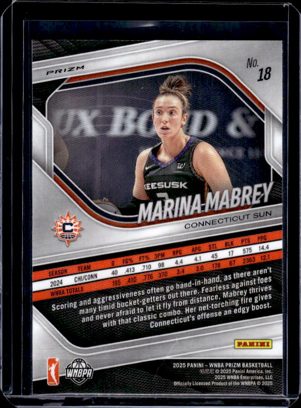 2025 Panini Prizm WNBA #18 Marina Mabrey Blue Velocity Prizms