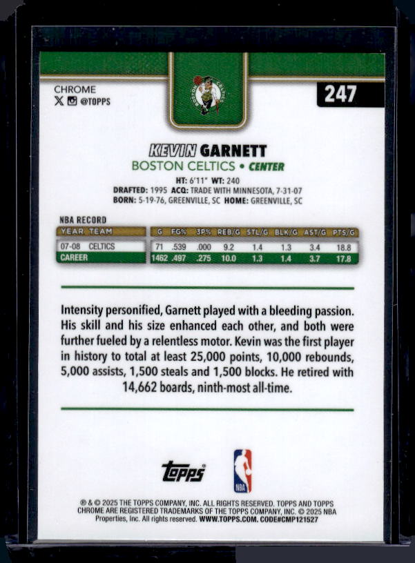 2025-26 Topps Chrome #247 Kevin Garnett Blue Refractor #/150