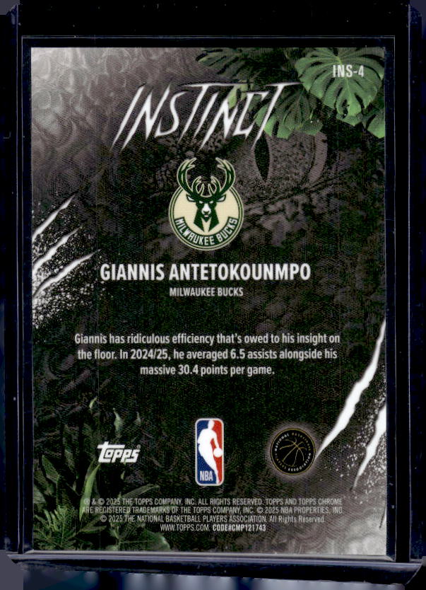 2025-26 Topps Chrome #INS-4 Giannis Antetokounmpo Instinct Aqua Refractor #/199