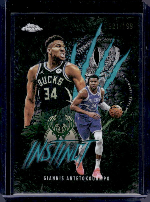 2025-26 Topps Chrome #INS-4 Giannis Antetokounmpo Instinct Aqua Refractor #/199