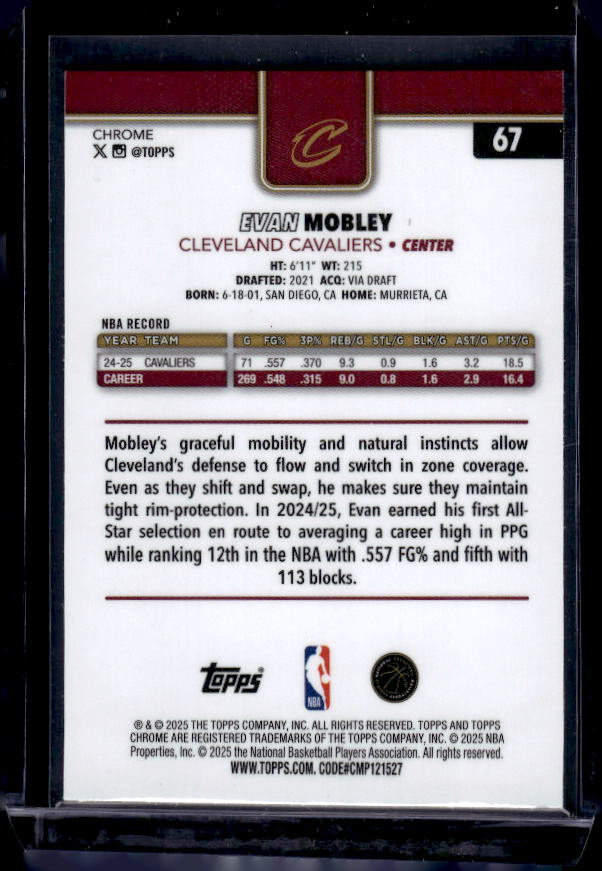 2025-26 Topps Chrome #67 Evan Mobley Refractor