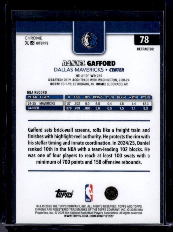 2025-26 Topps Chrome #78 Daniel Gafford Refractor