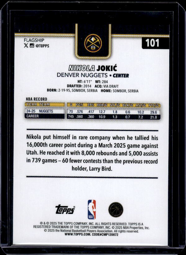 2025-26 Topps #101 Nikola Jokić Sandglitter