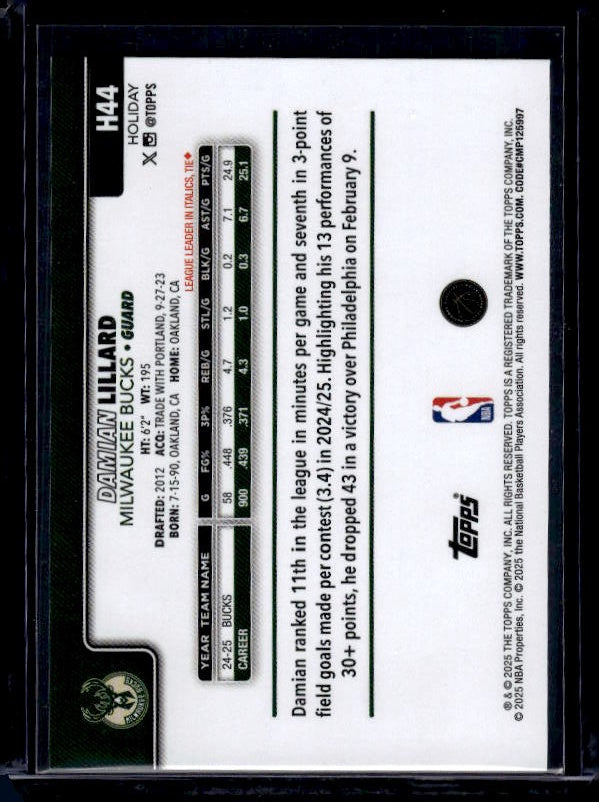 2025-26 Topps Holiday #H44 Damian Lillard Glitter Holiday