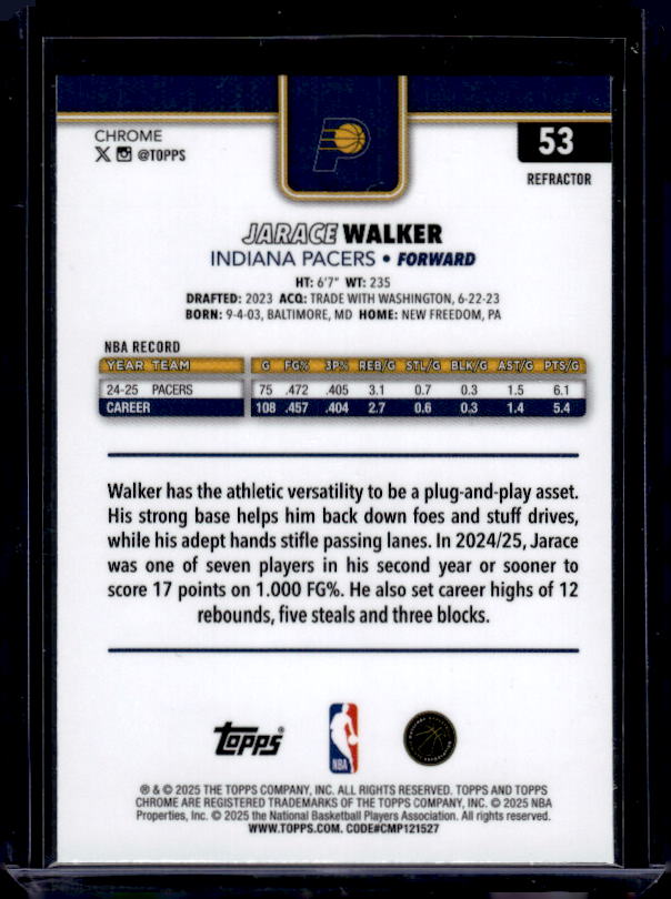 2025-26 Topps Chrome #53 Jarace Walker Refractor