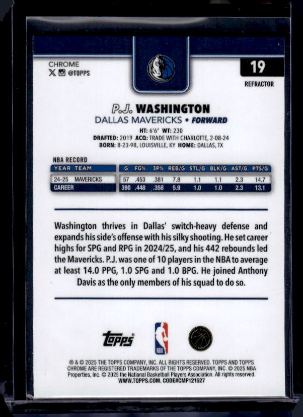 2025-26 Topps Chrome #19 P.J. Washington Refractor