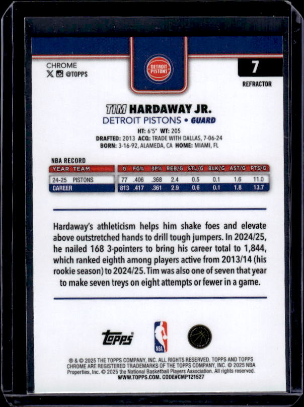 2025-26 Topps Chrome #7 Tim Hardaway Jr. Refractor