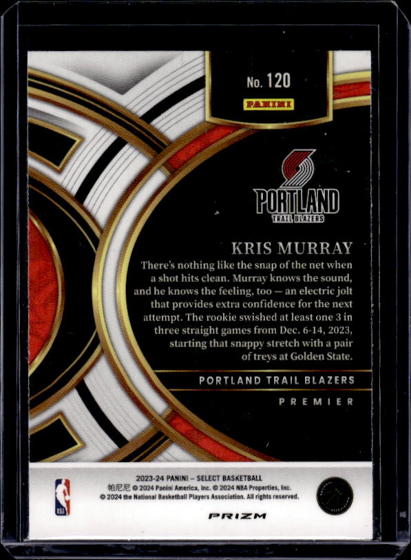 2023-24 Panini Select #120 Kris Murray Green Ice Prizms