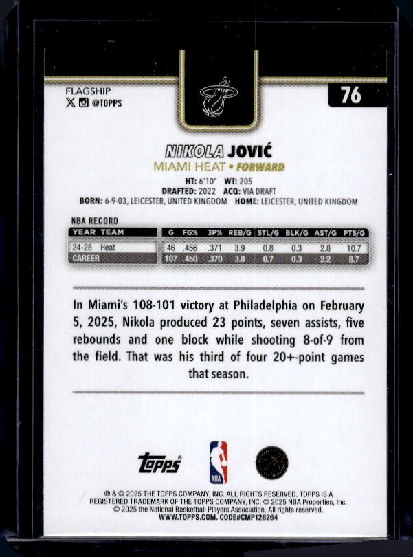 2025-26 Topps #76 Nikola Jović Blackout