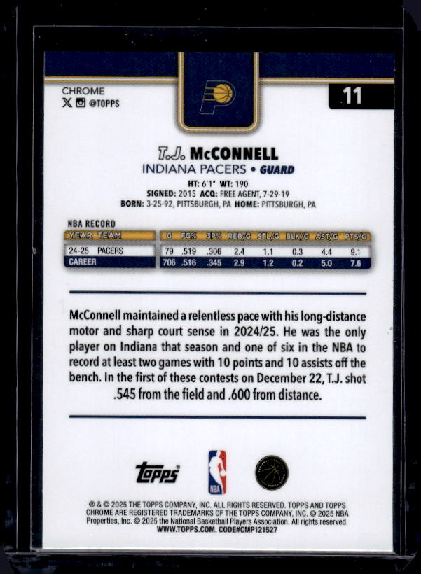 2025-26 Topps Chrome #11 T.J. McConnell RayWave Refractor