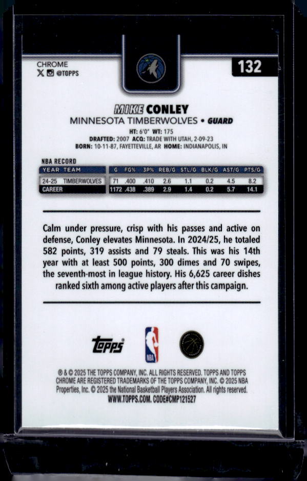 2025-26 Topps Chrome #132 Mike Conley Prism Refractor