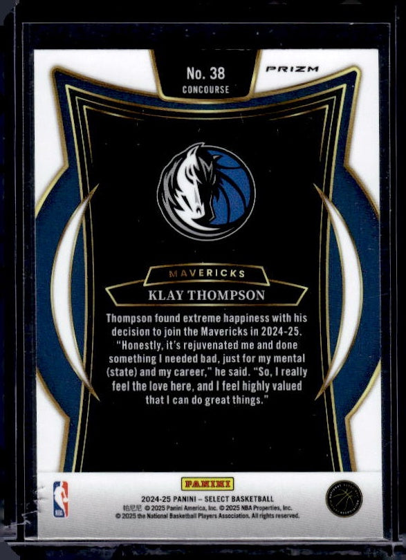2024-25 Panini Select #38 Klay Thompson Tectonic Prizm