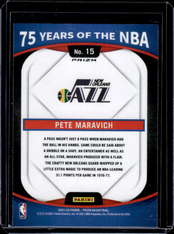 2021-22 Donruss Optic #15 Pete Maravich 75 Years of the NBA (Panini Prizm)