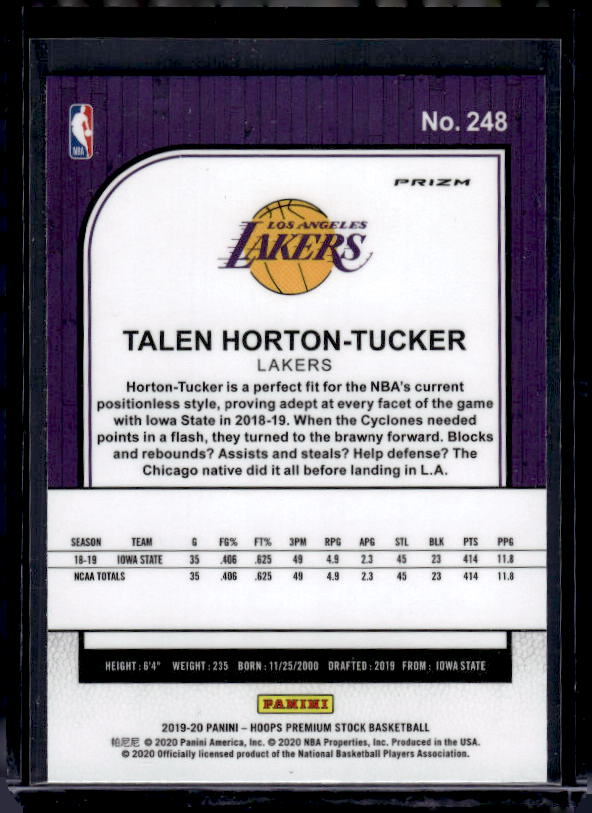 2019-20 Hoops Premium Stock #248 Talen Horton-Tucker Prizms Pulsar
