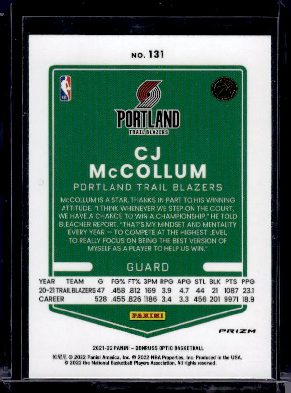 2021-22 Donruss Optic #131 CJ McCollum Blue Velocity