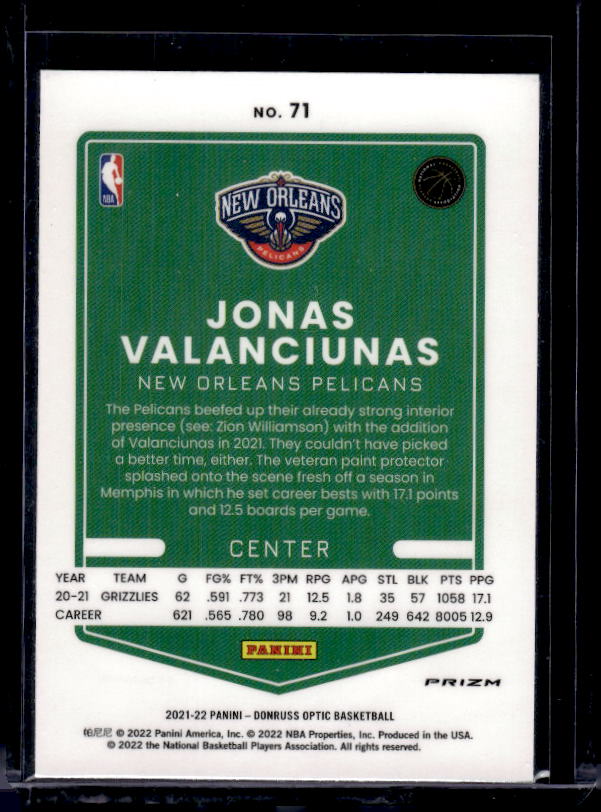 2021-22 Donruss Optic #71 Jonas Valanciunas Blue Velocity