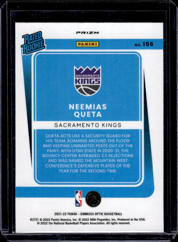2021-22 Donruss Optic #156 Neemias Queta Blue Velocity