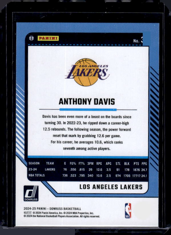 2024-25 Donruss #3 Anthony Davis Holo Green Laser
